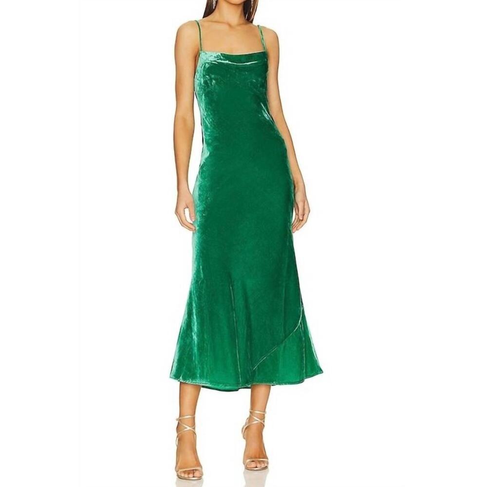 NWT RHODE Jemina Velvet Green Slip Midi Dress 0 in Emerald